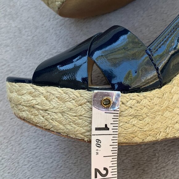 MICHAEL Michael Kors Navy Blue Leather Patent Espadrille Wedges Sz8 - Picture 15 of 16